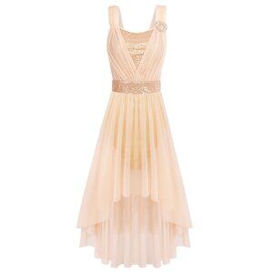 Ibtom Castle sleeveless sequin elegant dance champagne mesh tulle dress sz M